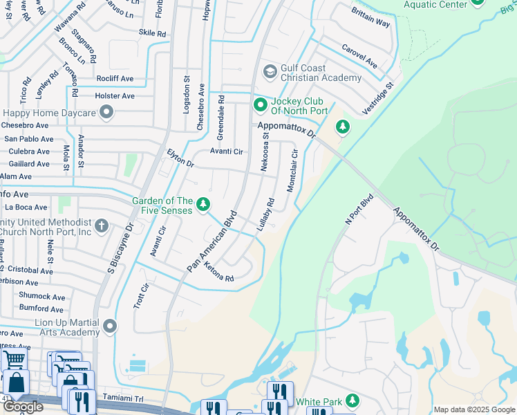 map of restaurants, bars, coffee shops, grocery stores, and more near 3752 Nekoosa Street in North Port