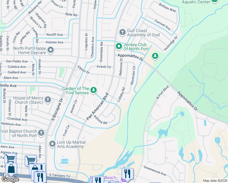 map of restaurants, bars, coffee shops, grocery stores, and more near 3889 Nekoosa Street in North Port