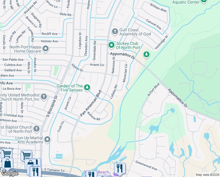 map of restaurants, bars, coffee shops, grocery stores, and more near 3848 Nekoosa Street in North Port