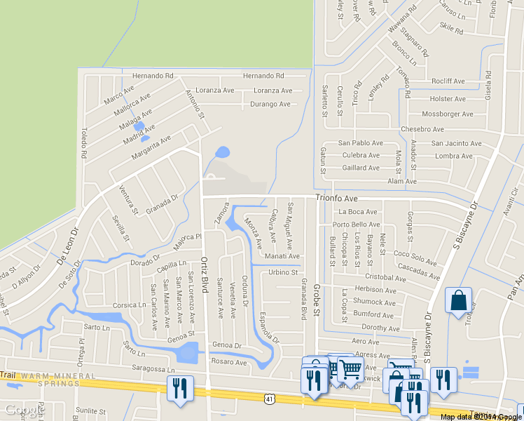 map of restaurants, bars, coffee shops, grocery stores, and more near 12306 Harland Avenue in North Port