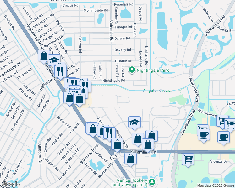 map of restaurants, bars, coffee shops, grocery stores, and more near 552 Nightingale Rd in Venice