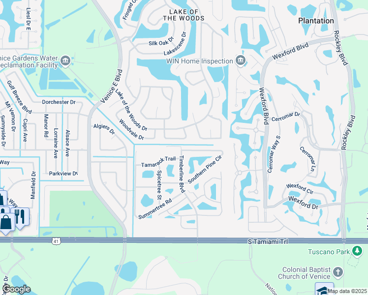 map of restaurants, bars, coffee shops, grocery stores, and more near 5068 Southern Pine Circle in Venice