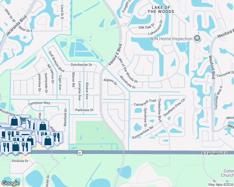 map of restaurants, bars, coffee shops, grocery stores, and more near 218 Malvern Drive in Venice