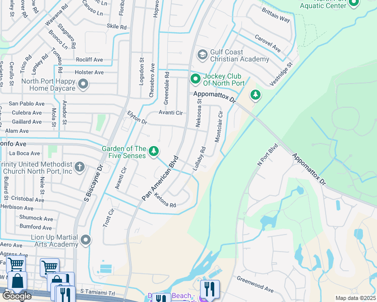 map of restaurants, bars, coffee shops, grocery stores, and more near 3837 Nekoosa Street in North Port