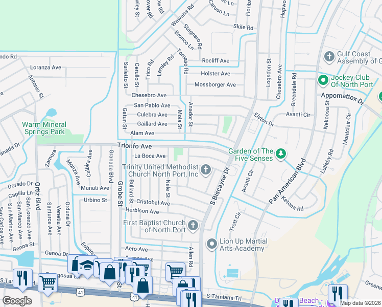 map of restaurants, bars, coffee shops, grocery stores, and more near 8144 Boca Grande Avenue in North Port