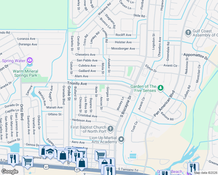 map of restaurants, bars, coffee shops, grocery stores, and more near 8144 Boca Grande Avenue in North Port
