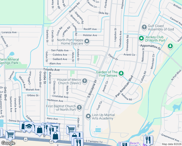 map of restaurants, bars, coffee shops, grocery stores, and more near 8061 Trionfo Avenue in North Port