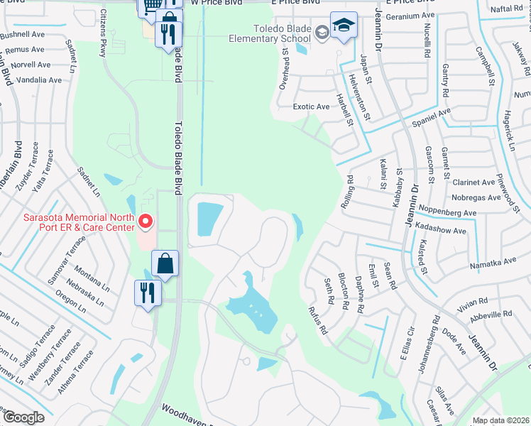 map of restaurants, bars, coffee shops, grocery stores, and more near 2205 Silver Palm Road in North Port