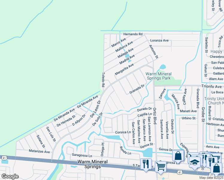map of restaurants, bars, coffee shops, grocery stores, and more near 12044 De Soto Drive in Venice