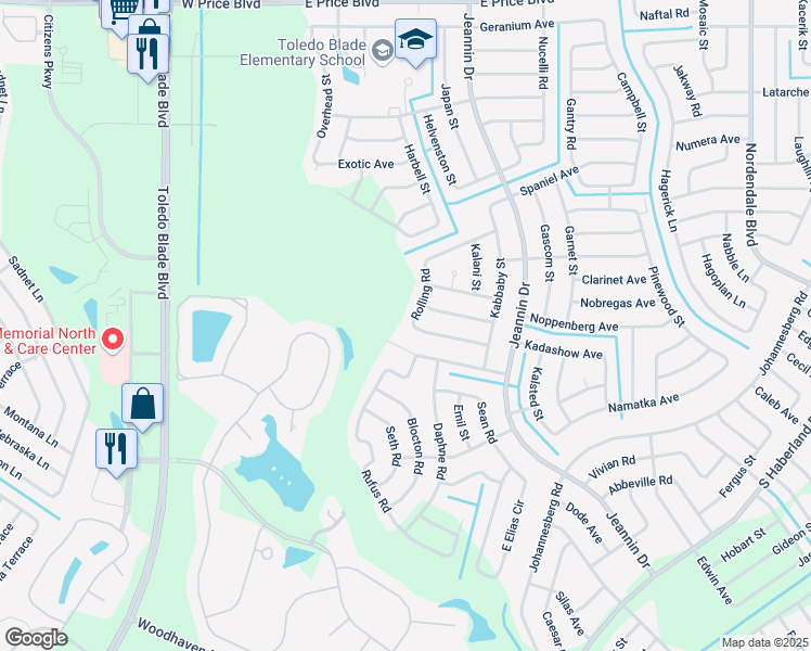 map of restaurants, bars, coffee shops, grocery stores, and more near 2555 Rolling Road in North Port