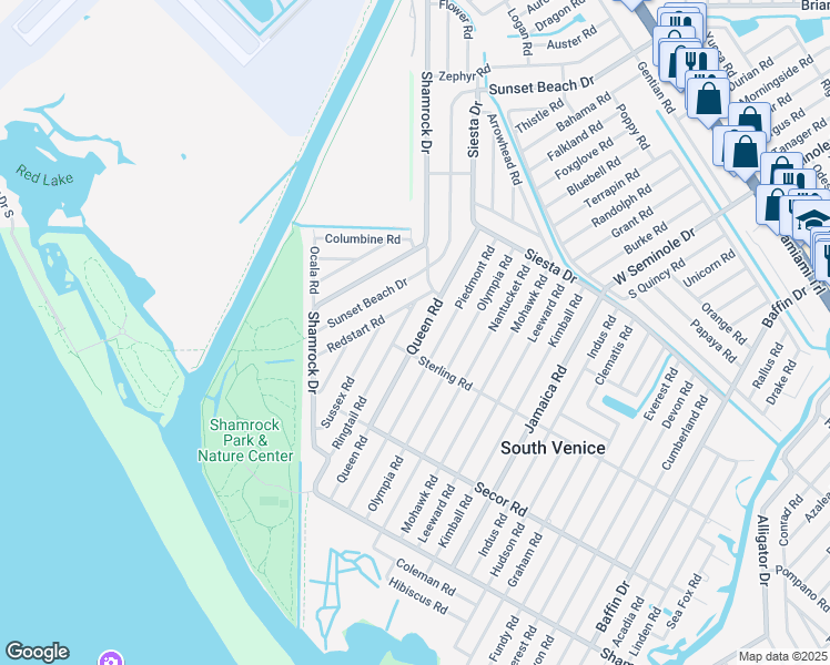 map of restaurants, bars, coffee shops, grocery stores, and more near 1164 Queen Rd in Venice