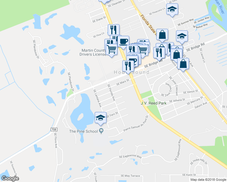 map of restaurants, bars, coffee shops, grocery stores, and more near 8557 Southeast Neptune Street in Hobe Sound