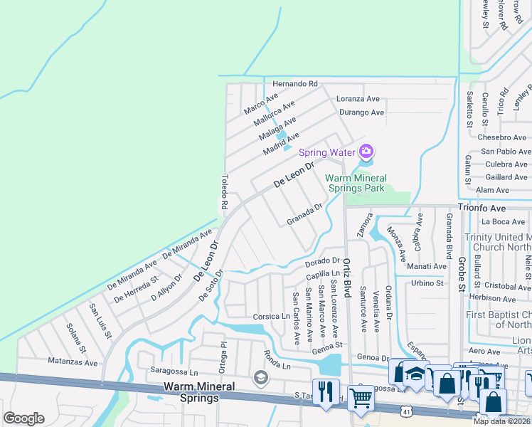 map of restaurants, bars, coffee shops, grocery stores, and more near 507 Ventura Street in North Port