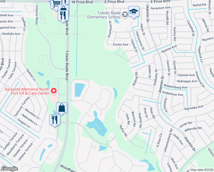 map of restaurants, bars, coffee shops, grocery stores, and more near 2135 Silver Palm Road in North Port