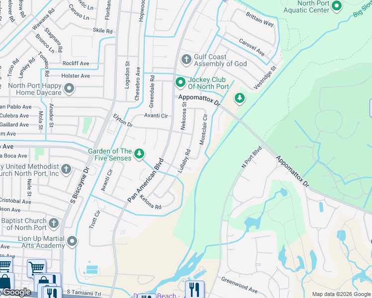 map of restaurants, bars, coffee shops, grocery stores, and more near 3752 Nekoosa Street in North Port