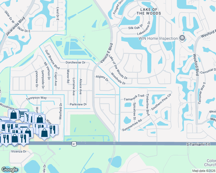 map of restaurants, bars, coffee shops, grocery stores, and more near 218 Malvern Drive in Venice