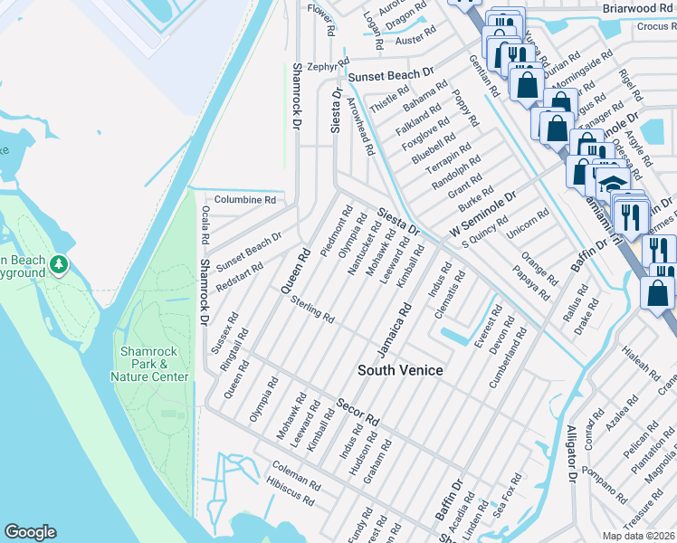 map of restaurants, bars, coffee shops, grocery stores, and more near 961 Nantucket Road in Venice