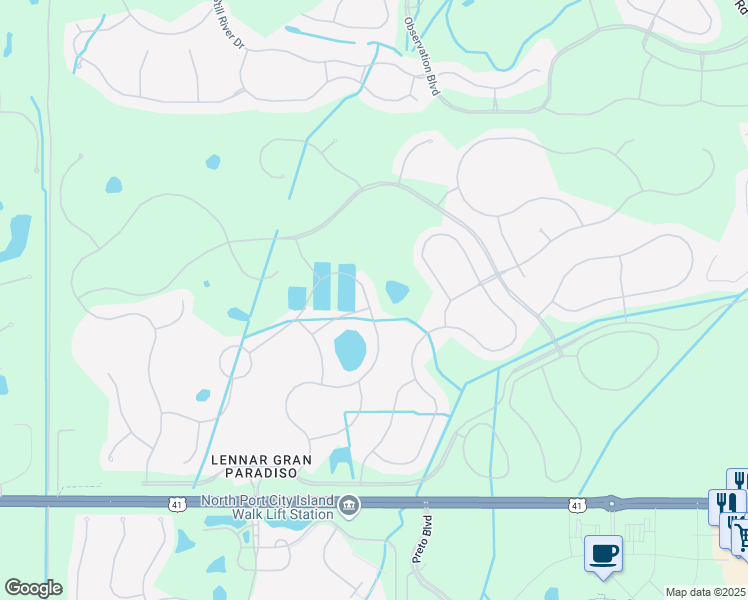 map of restaurants, bars, coffee shops, grocery stores, and more near 20560 Granlago Drive in Venice