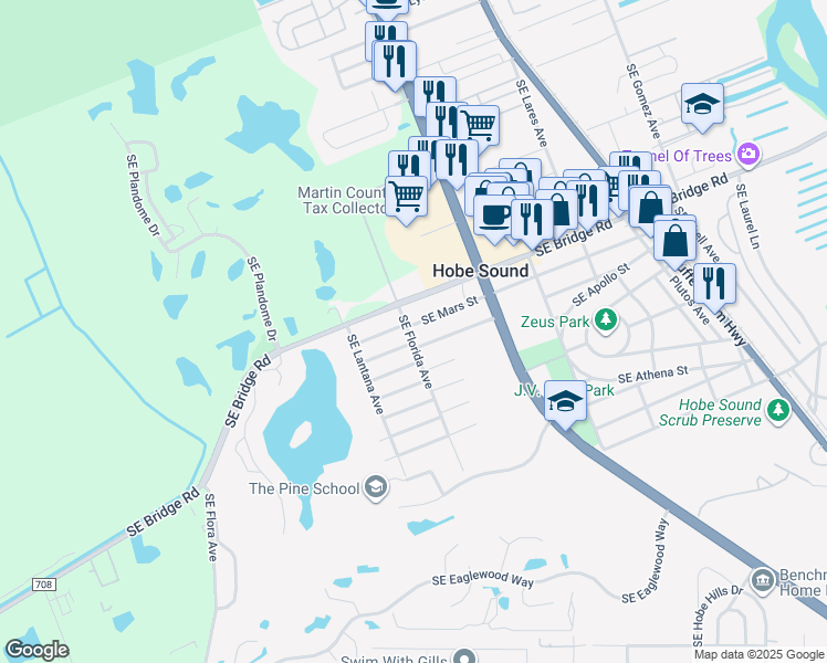 map of restaurants, bars, coffee shops, grocery stores, and more near 12053 Southeast Florida Avenue in Hobe Sound