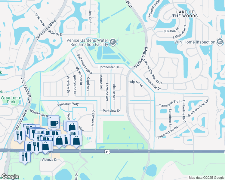 map of restaurants, bars, coffee shops, grocery stores, and more near 200 Sunnyside Drive in Venice
