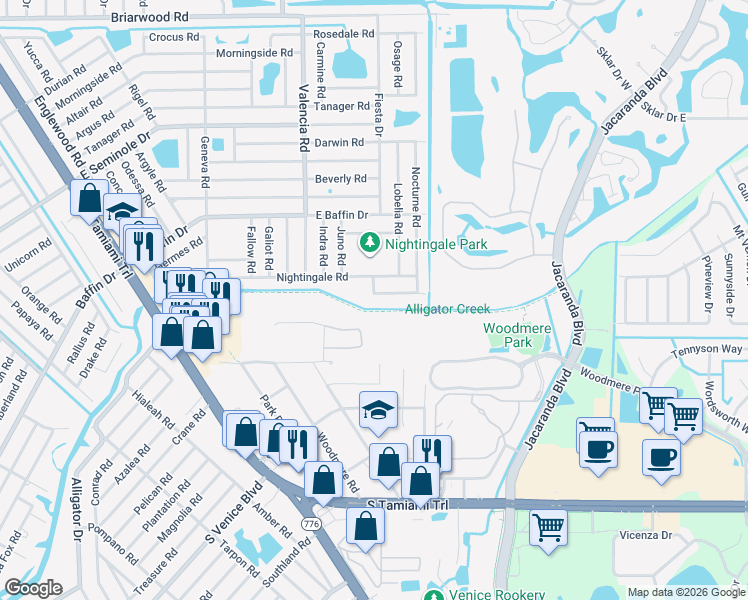 map of restaurants, bars, coffee shops, grocery stores, and more near 680 Trojan Road in Venice