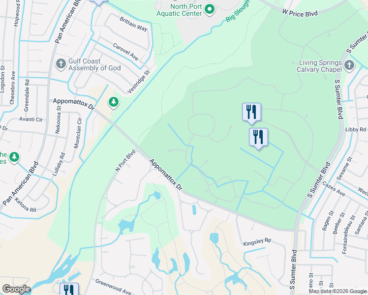 map of restaurants, bars, coffee shops, grocery stores, and more near 5725 White Jasmine Way in North Port