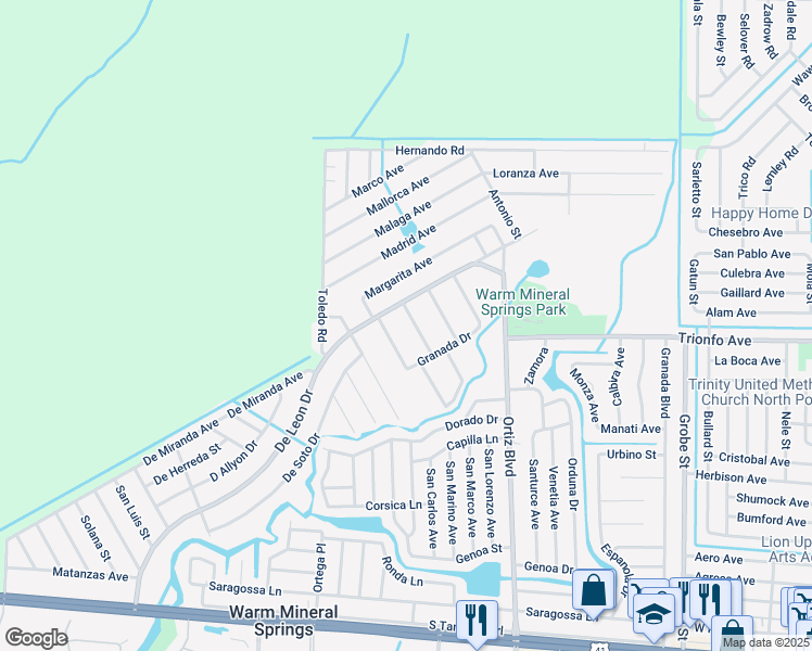 map of restaurants, bars, coffee shops, grocery stores, and more near 446 Perdido Street in North Port