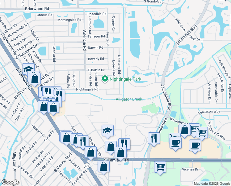 map of restaurants, bars, coffee shops, grocery stores, and more near 66 Nightingale Road in Venice