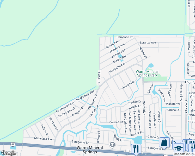 map of restaurants, bars, coffee shops, grocery stores, and more near 539 Toledo Road in North Port
