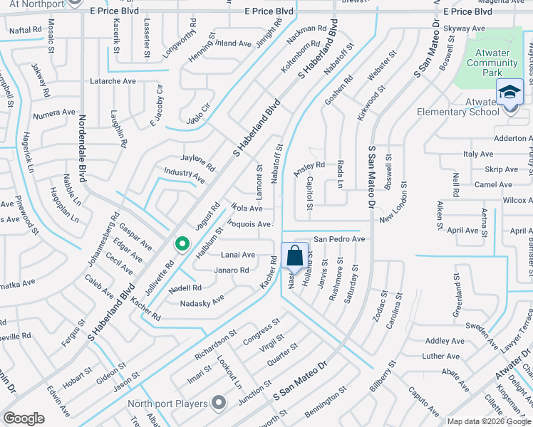 map of restaurants, bars, coffee shops, grocery stores, and more near 3453 Ikola Avenue in North Port