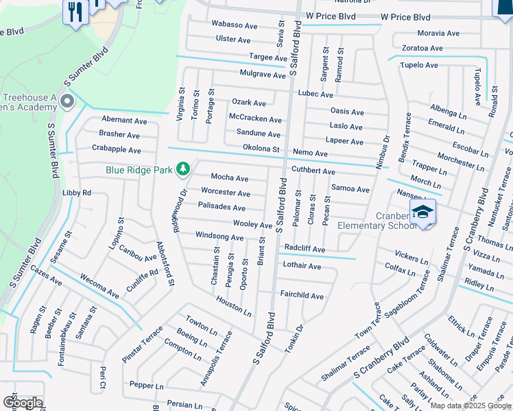 map of restaurants, bars, coffee shops, grocery stores, and more near 4130 Palisades Avenue in North Port