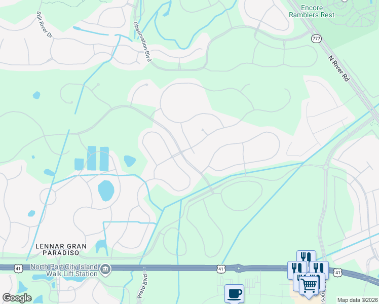 map of restaurants, bars, coffee shops, grocery stores, and more near 20605 Buono Court in Venice