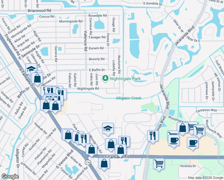 map of restaurants, bars, coffee shops, grocery stores, and more near 66 Nightingale Road in Venice