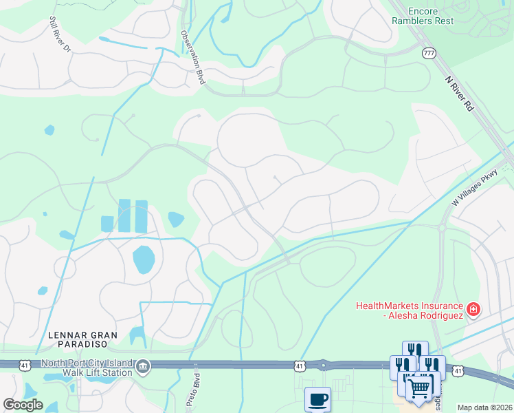 map of restaurants, bars, coffee shops, grocery stores, and more near 20605 Buono Court in Venice