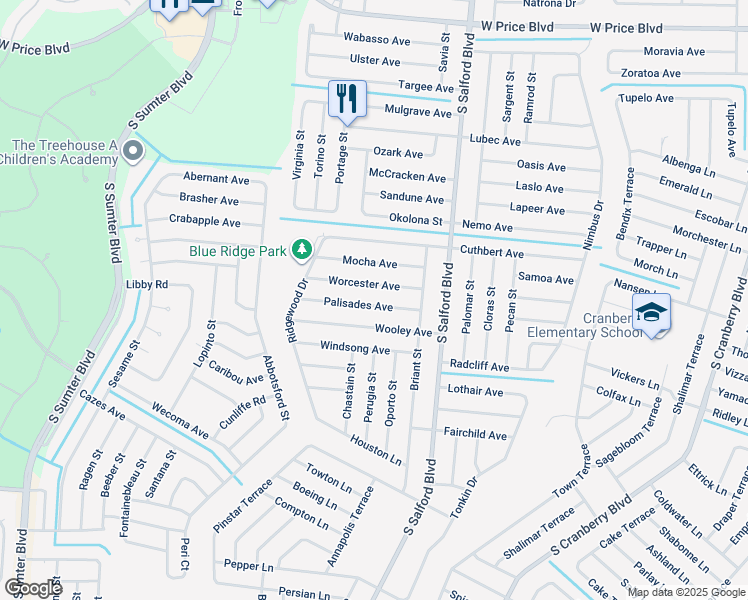 map of restaurants, bars, coffee shops, grocery stores, and more near 4230 Palisades Avenue in North Port
