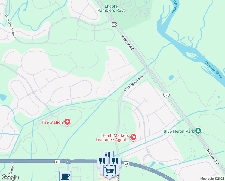 map of restaurants, bars, coffee shops, grocery stores, and more near 12091 Firewheel Place in Venice