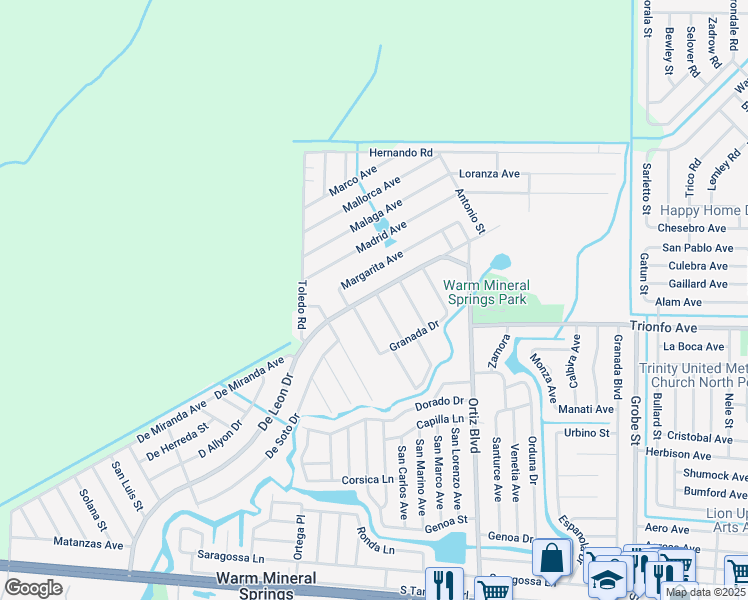 map of restaurants, bars, coffee shops, grocery stores, and more near 446 Perdido Street in North Port