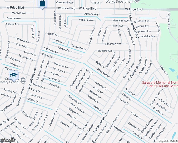map of restaurants, bars, coffee shops, grocery stores, and more near 2506 Beaver Terrace in North Port