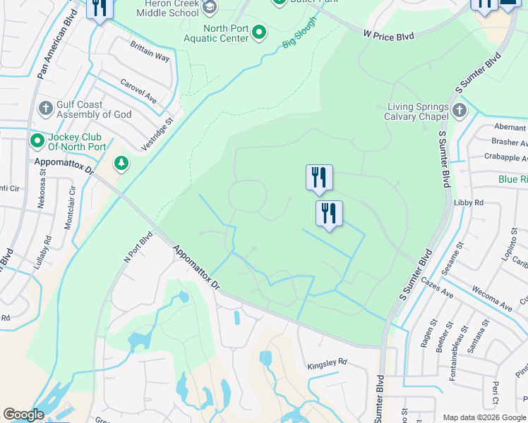 map of restaurants, bars, coffee shops, grocery stores, and more near 5560 Club View Lane in North Port
