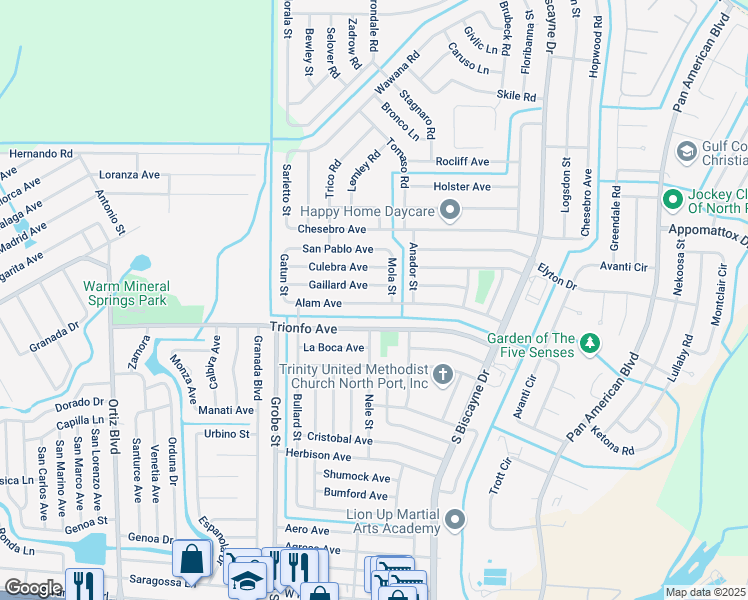 map of restaurants, bars, coffee shops, grocery stores, and more near 8548 Alam Avenue in North Port