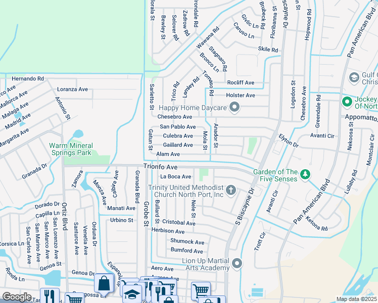map of restaurants, bars, coffee shops, grocery stores, and more near 8548 Alam Avenue in North Port