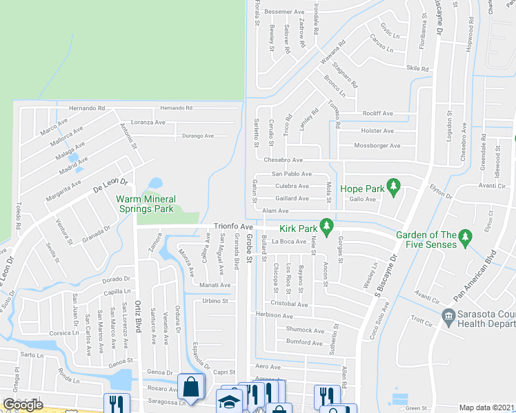 map of restaurants, bars, coffee shops, grocery stores, and more near 8864 Alam Avenue in North Port