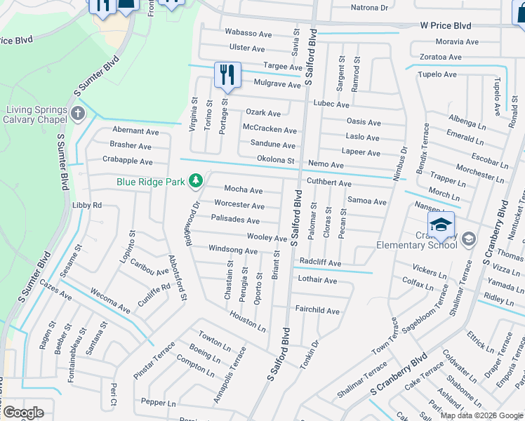 map of restaurants, bars, coffee shops, grocery stores, and more near 4121 Worcester Avenue in North Port