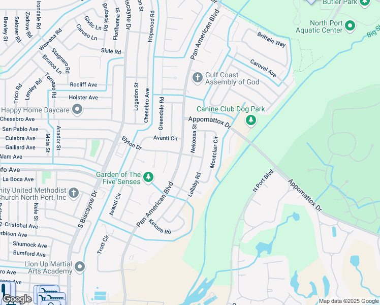 map of restaurants, bars, coffee shops, grocery stores, and more near 3481 Nekoosa Street in North Port