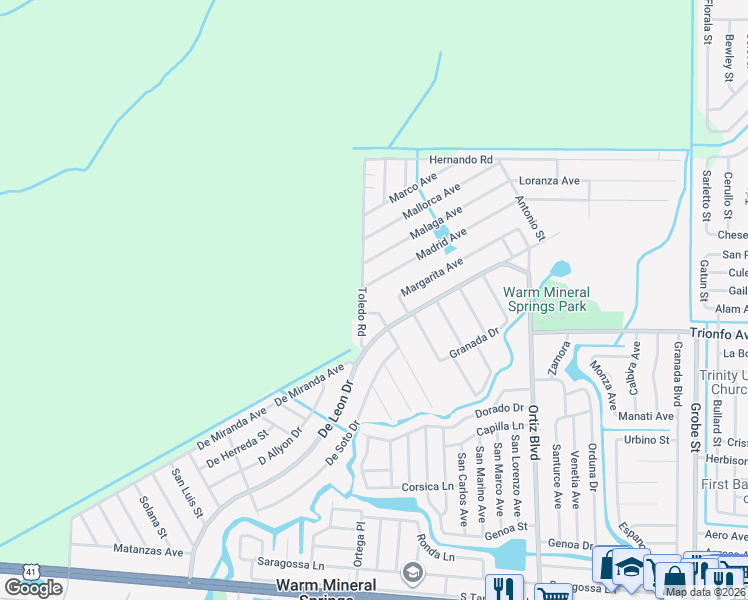 map of restaurants, bars, coffee shops, grocery stores, and more near 539 Toledo Road in North Port