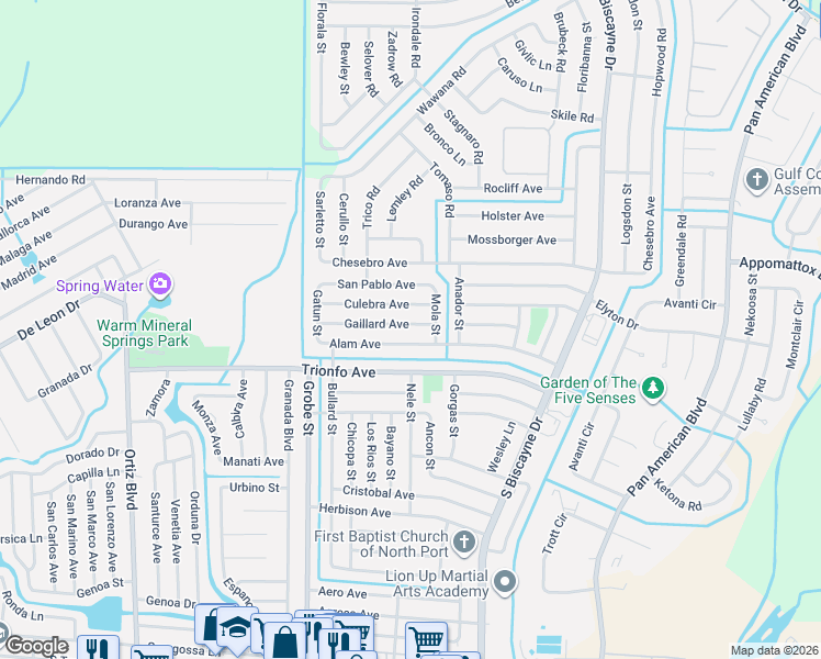 map of restaurants, bars, coffee shops, grocery stores, and more near 8548 Alam Avenue in North Port