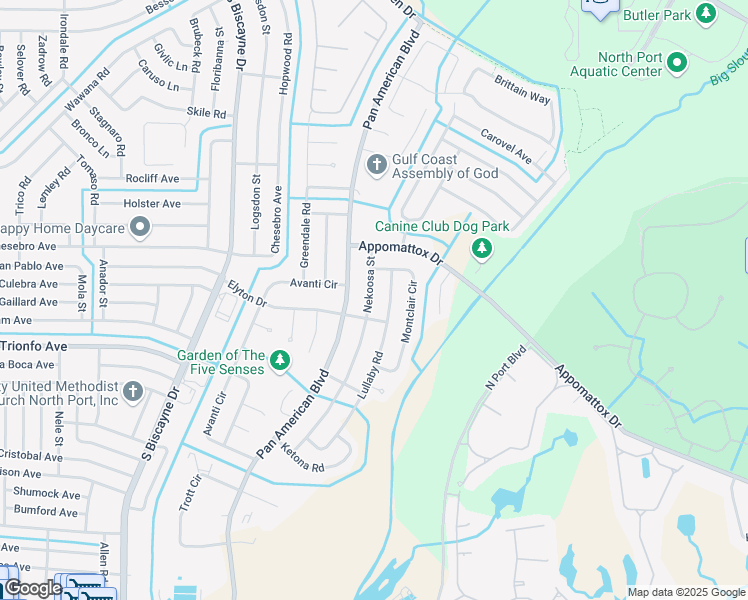 map of restaurants, bars, coffee shops, grocery stores, and more near 3408 Nekoosa Street in North Port