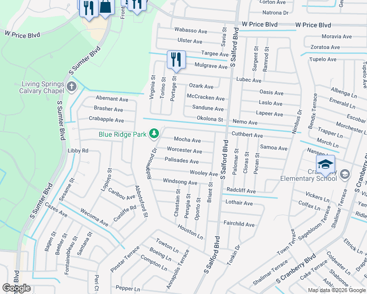 map of restaurants, bars, coffee shops, grocery stores, and more near 4328 Worcester Avenue in North Port