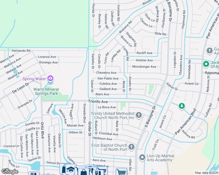 map of restaurants, bars, coffee shops, grocery stores, and more near 8622 Gaillard Avenue in North Port