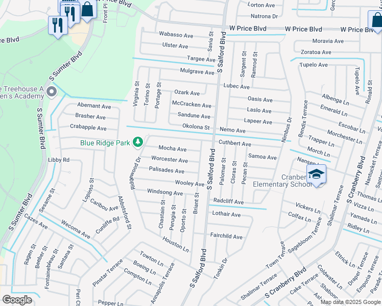 map of restaurants, bars, coffee shops, grocery stores, and more near 4157 Mocha Avenue in North Port